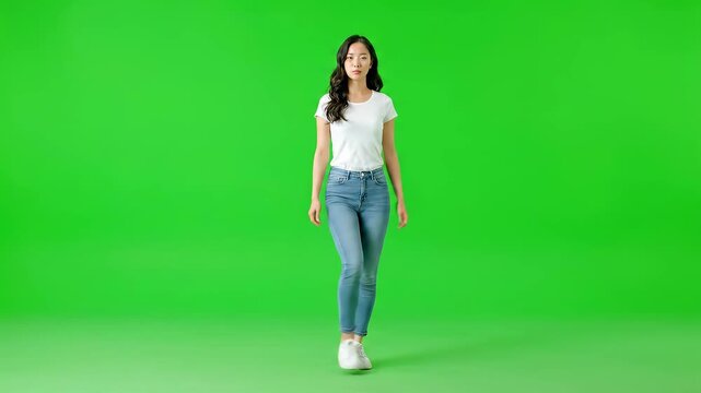 Young woman standing confidently against a green background showcasing versatility for creative projects in various industries including advertising and design