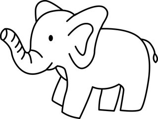 Elephant Cartoon Illustration. Simple Outline Elephant Coloring Page
