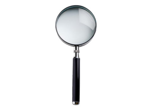 View from above no perspective of a modern magnifying glass on transparent or white background
