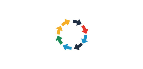 Circular process diagram with colorful arrows symbolizing continuous improvement and teamwork ideal for business presentations and workflow optimization.