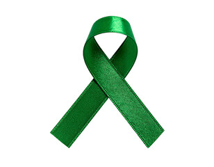 Green awareness ribbon against black background