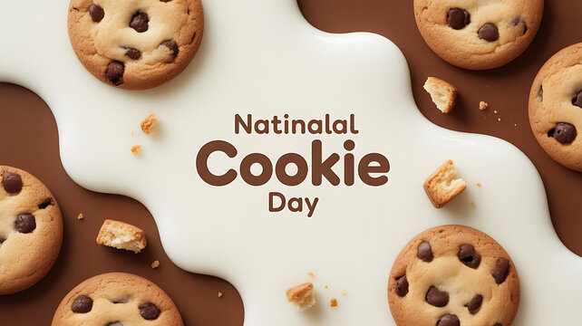 National Cookie Day celebration with chocolate chip cookies and milk splash