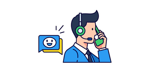 Customer service agent providing support on call wearing a headset in a modern office assisting with communication and problem solving efficiently.