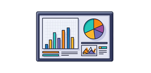 Obraz premium data analysis dashboard displaying bar chart and pie chart visualizing business trends for data-driven decision making and corporate presentations.
