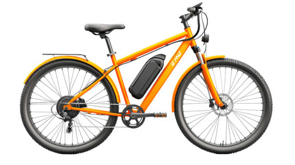 Orange electric bicycle with battery motor

