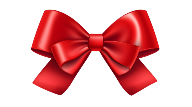 A shiny red ribbon bow isolated against a transparent background