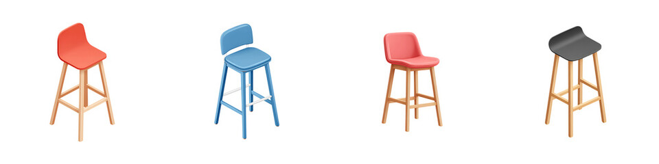 Modern Bar Stools Collection on White Background