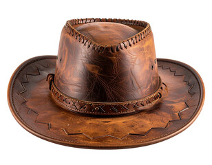 Brown leather cowboy hat, detailed stitching (1)