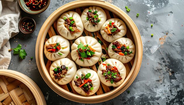Steamed Buns Filled with Savory Toppings A Delicious Asian Delicacy