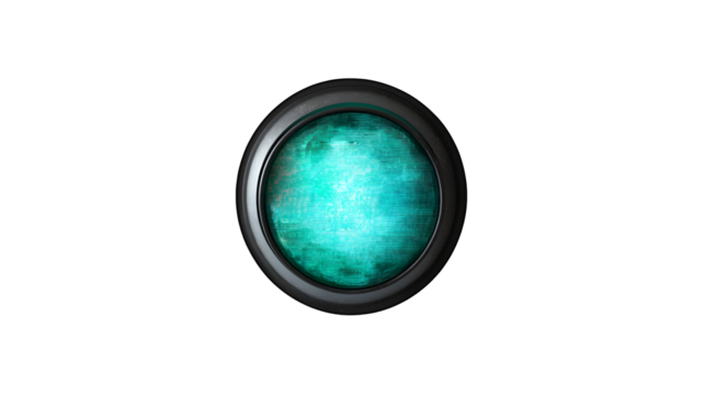 Glowing turquoise orb with metallic frame on a transparent background - Powered by Adobe