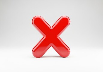 Obraz premium 3D Rendered Red X Mark Icon with Shiny Glossy Surface on a White Background
