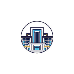 Contemporary linear building logo with abstract geometric design inside a circular frame, perfect for branding education or finance sectors