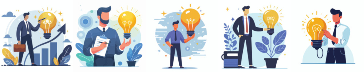 Businessman with Light Bulb Idea and Growth Concept Illustration