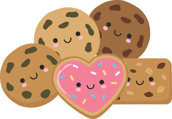 Flat Style Cute Smiling Cookies Assortment with Heart Shaped Category
