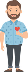 Flat Design Cheerful Man Holding Red Heart Shape Giving Love Illustration