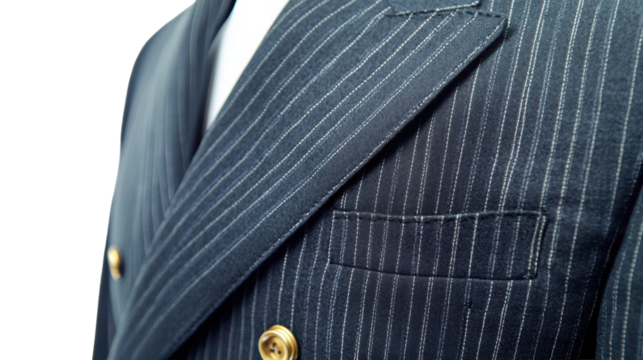 Close-up of pinstriped navy blazer
