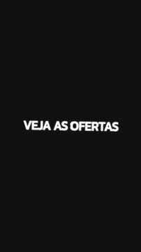Video with repeating Portuguese text "VEJA AS OFERTAS" displayed in circular rotating loop with zoom effect and blank circle transition.