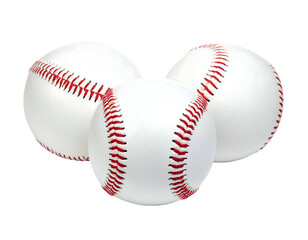 Three baseballs, white with red stitching, arranged in a cluster