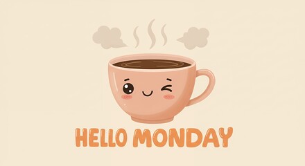 Cute coffee cup hello monday graphic
