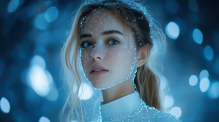 Futuristic Concept of Human Interacting with Robotic AI, Showcasing Machine Learning and Generative Artificial Intelligence Technology