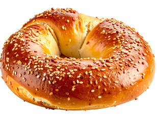 Round, golden-brown pretzel, sesame seeds