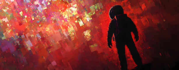 Astronaut in the cosmos: A solitary astronaut gazes in wonder into the infinite cosmos, lost amidst a kaleidoscope of vibrant celestial phenomena.