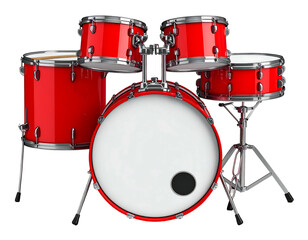 Red drum set, glossy finish, isolated on black