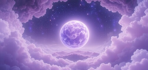 Obraz premium Lavender Lullaby A Pale Violet Planet Drifts Dreamily Inside a Lavender Galaxy, Painted With Soft Pastel Colors