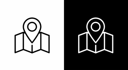 Geographic Positioning Icon: A minimalist map with a location pin, this image represents navigation, guidance, and the essence of exploration and orientation.