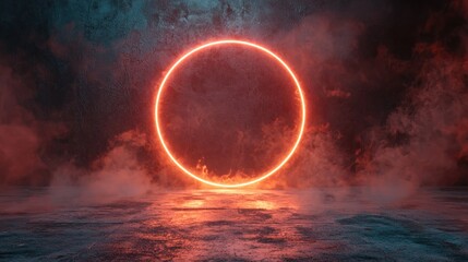 Red neon circle abstract background