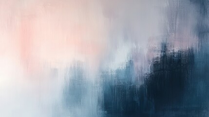 Serene abstract art with soft pink and deep blue hues evokes calm and sophistication