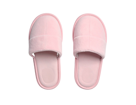 Pair of light pink plush house slippers