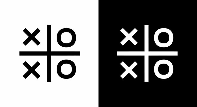Tic Tac Toe Game Icons: A minimalist design depicts the classic Tic-Tac-Toe game icons in both black and white versions, set against contrasting backgrounds.