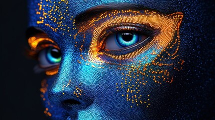 Close-up of Humanoid Side Profile with Blue & Yellow Eyes and Vibrant Neon Neural Network, Symbolizing Futuristic Technology & Artificial Intelligence | Generative AI