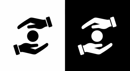 Financial Guidance: Two hands cupping a sphere symbolizing financial guidance. Illustrated in bold contrast against a monochromatic backdrop, highlighting themes of security and investment.