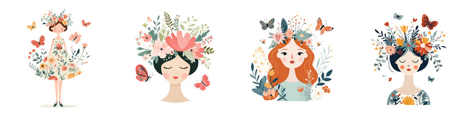 Floral Girl Portrait Collection: Whimsical Spring Illustrations