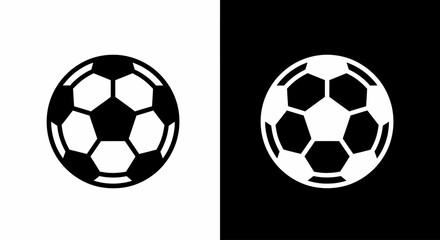 Obraz premium Soccer ball icon on black and white: A dynamic graphic showcasing a soccer ball icon, presented in both contrasting black and white settings to visually illustrate the sport's essence and design.