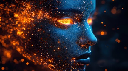 Side View of Humanoid Head with Neon Neural Network, Representing Futuristic Technology and Artificial Intelligence | Generative AI Art