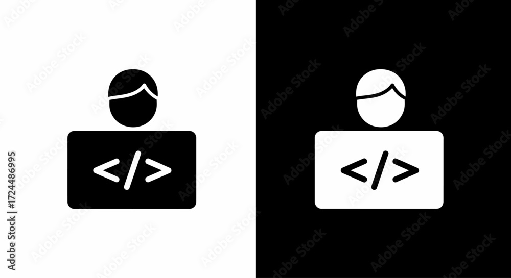 Wall mural coding icon: a conceptual illustration depicting a coder at work. the image conveys the essence of p