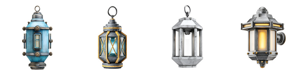 Collection of Decorative Vintage Lanterns on White Background