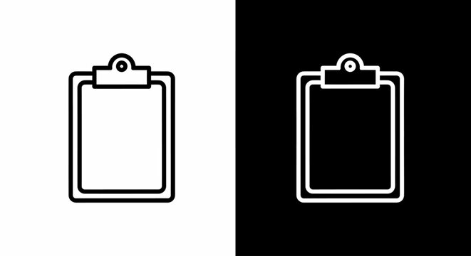 Clipboard Icons: Minimalist monochrome line art presents a pair of clipboard icons, ideal for conveying concepts of note-taking, task management, and document organization in a clean, graphic style.