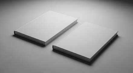 Two blank book covers, angled, on a neutral background, showcasing a minimalist design concept.