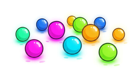 A vibrant collection of colorful spheres scattered across an isolated on white background, creating a playful and eyecatching composition