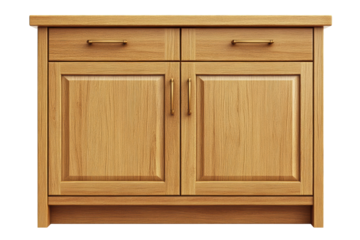 Wooden base cabinet with drawers and handles
