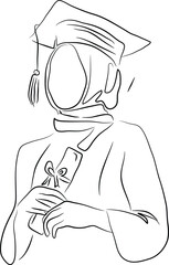 Minimalist Line Art of a Muslim Woman Graduate