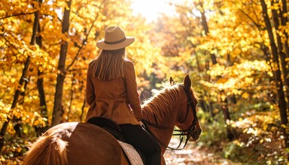 Sun-Kissed Equestrian Journey Through a Golden Autumn Forest