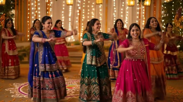 Vibrant Navratri Celebration: Women Joyfully Perform Dandiya Dance with Festive Attire