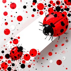 Ladybugs on white card with confetti