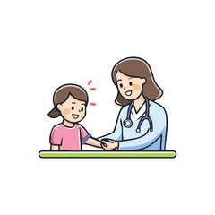 2d vector female doctor examining a little girl