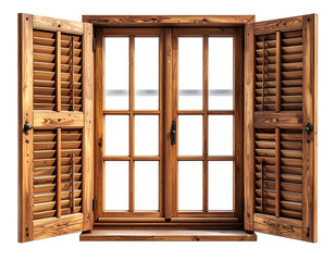 Open wooden window with shutters